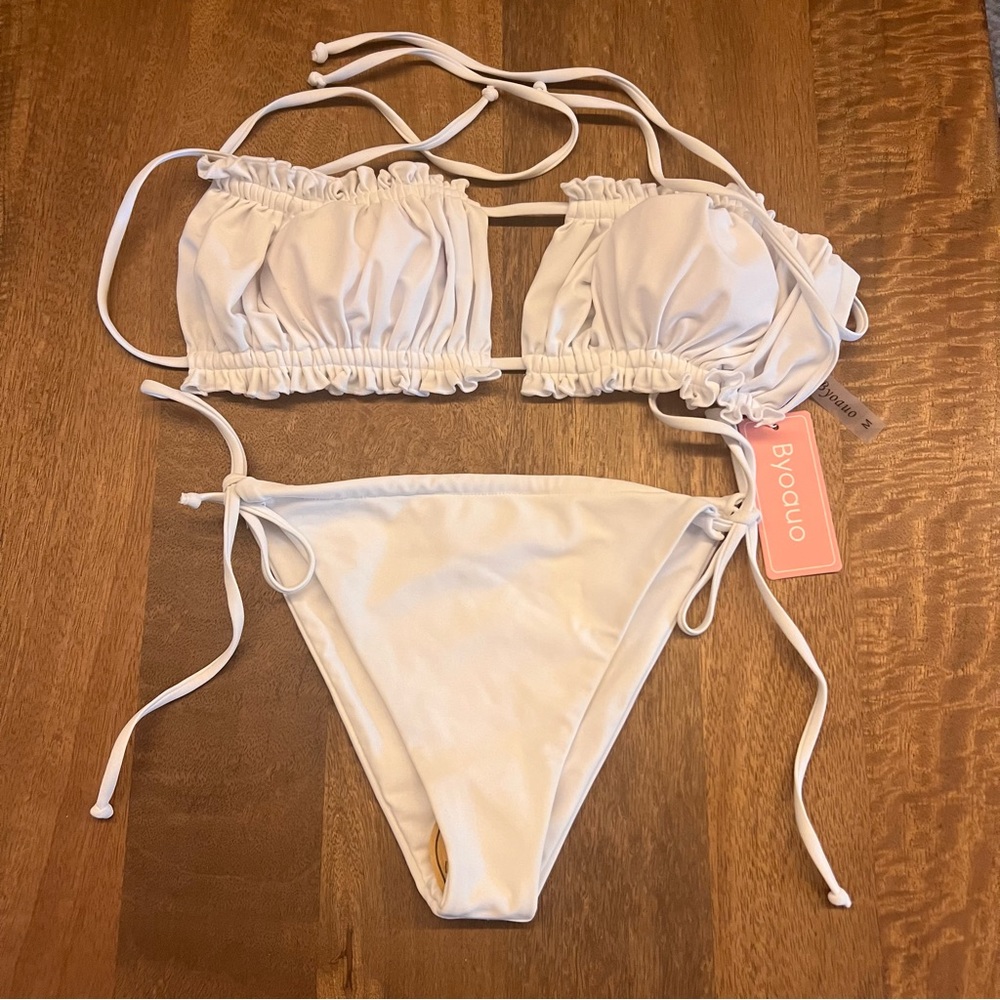 Rouched Bikini Bathing Suit in White